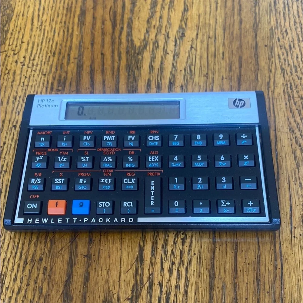HP 12C Financial Calculator Black and Silver with RPN Functionality